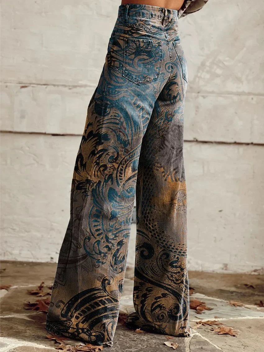 Grace | Patterned Wide-Leg Denim Pants