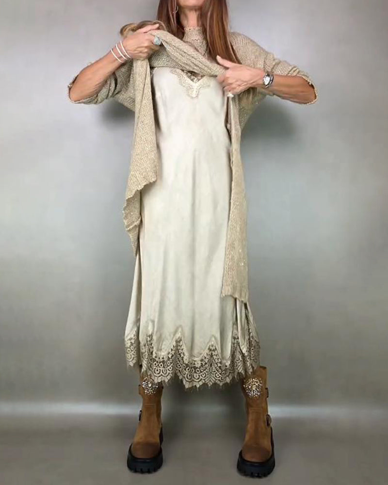 Two-Piece Set with Knitted Dress and Lace Cami Dress