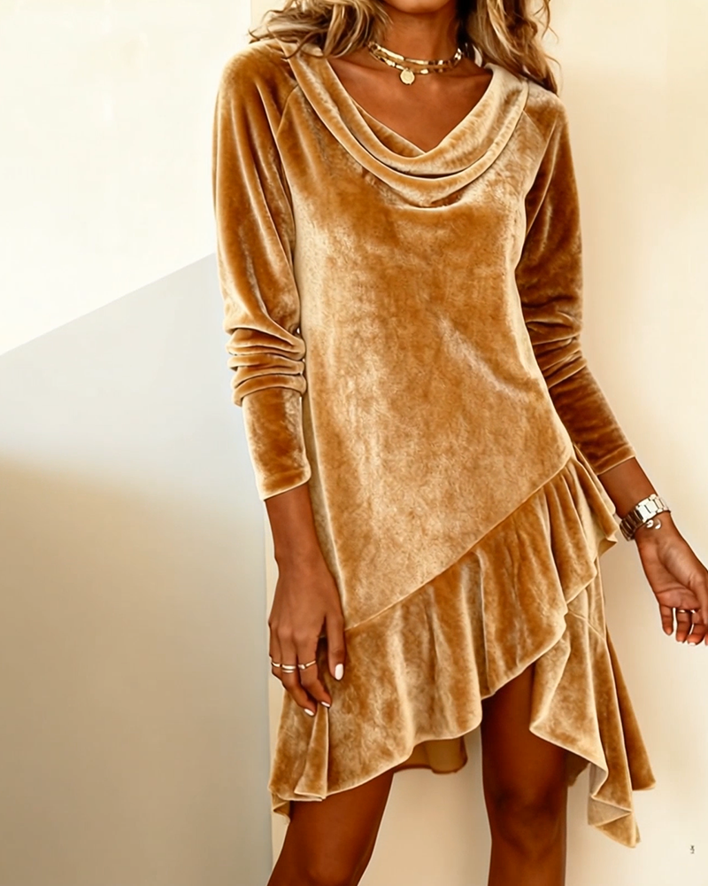 Ruffled Detached Collar Velvet Panel Dress