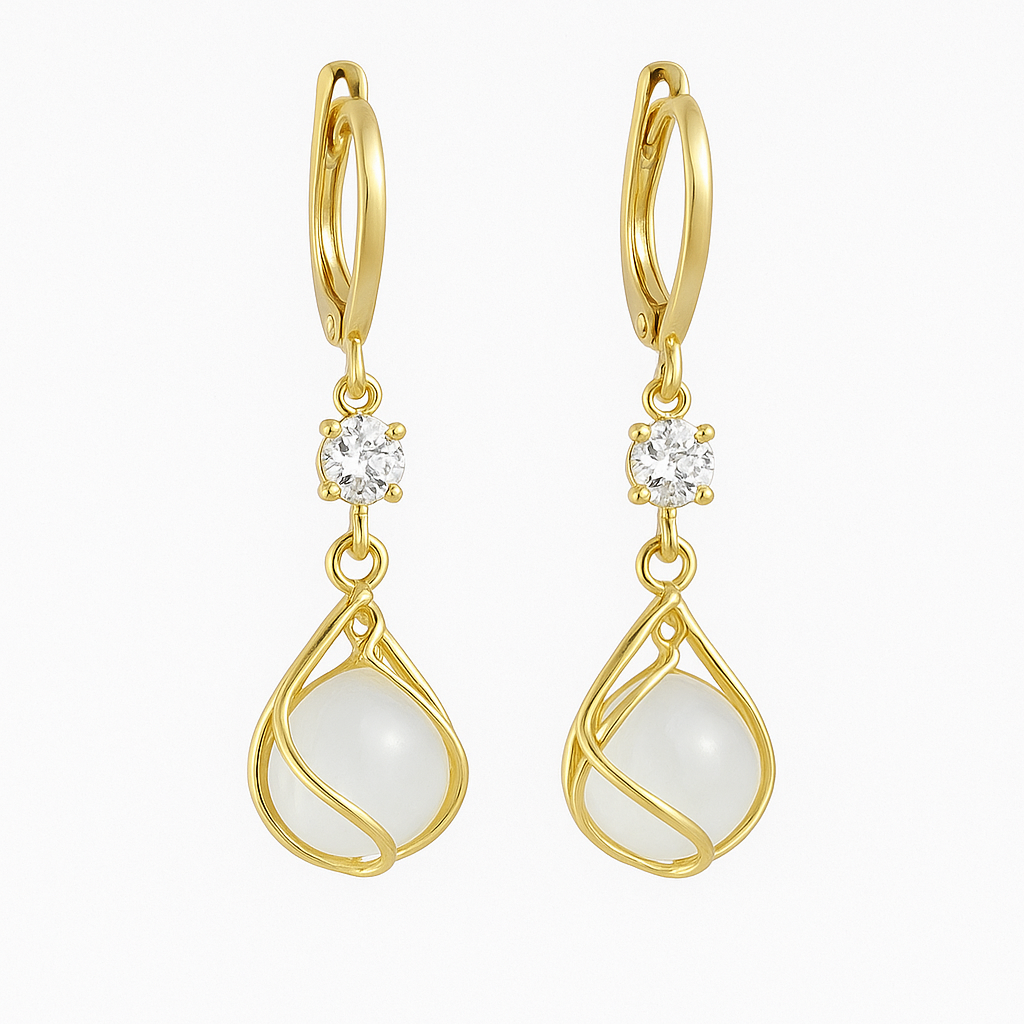Aurelia™ | Women's White Opal Dangle Gold Earrings