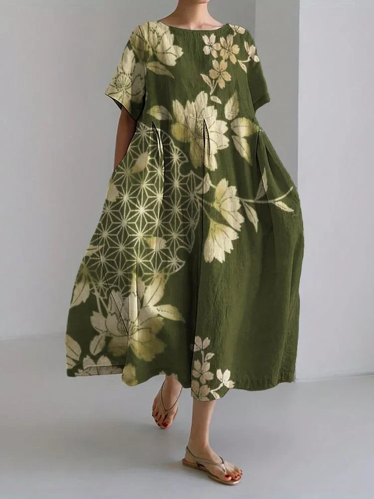 Vintage Floral Print Loose Maxi Dress