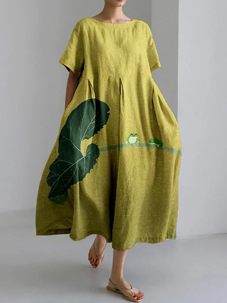 Vintage Floral Print Loose Maxi Dress