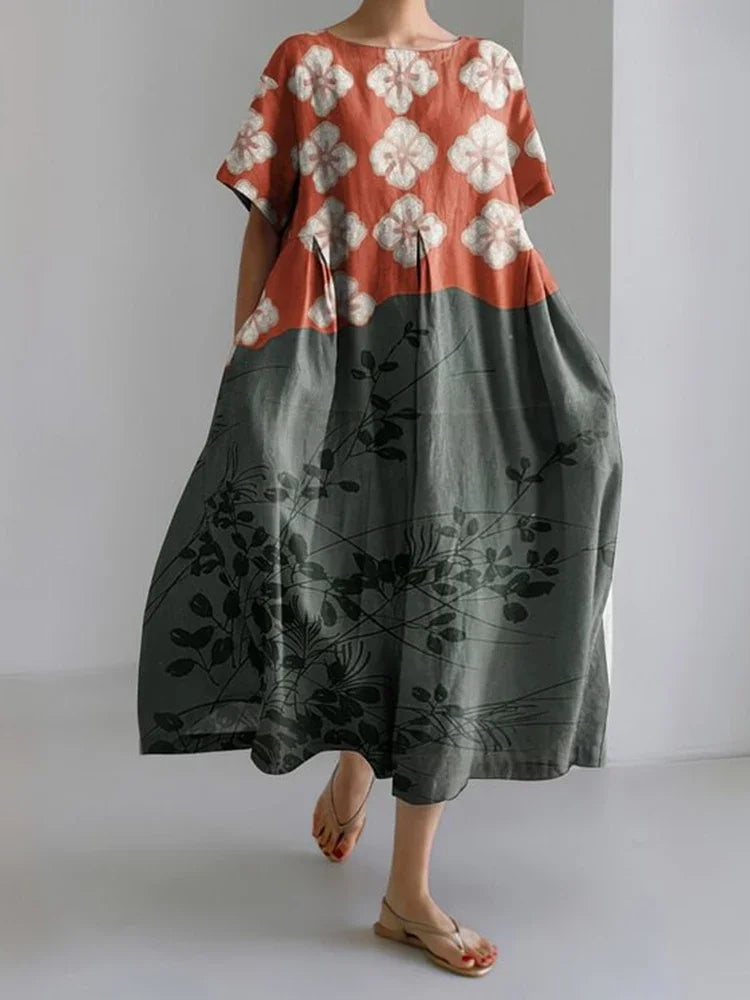 Vintage Floral Print Loose Maxi Dress