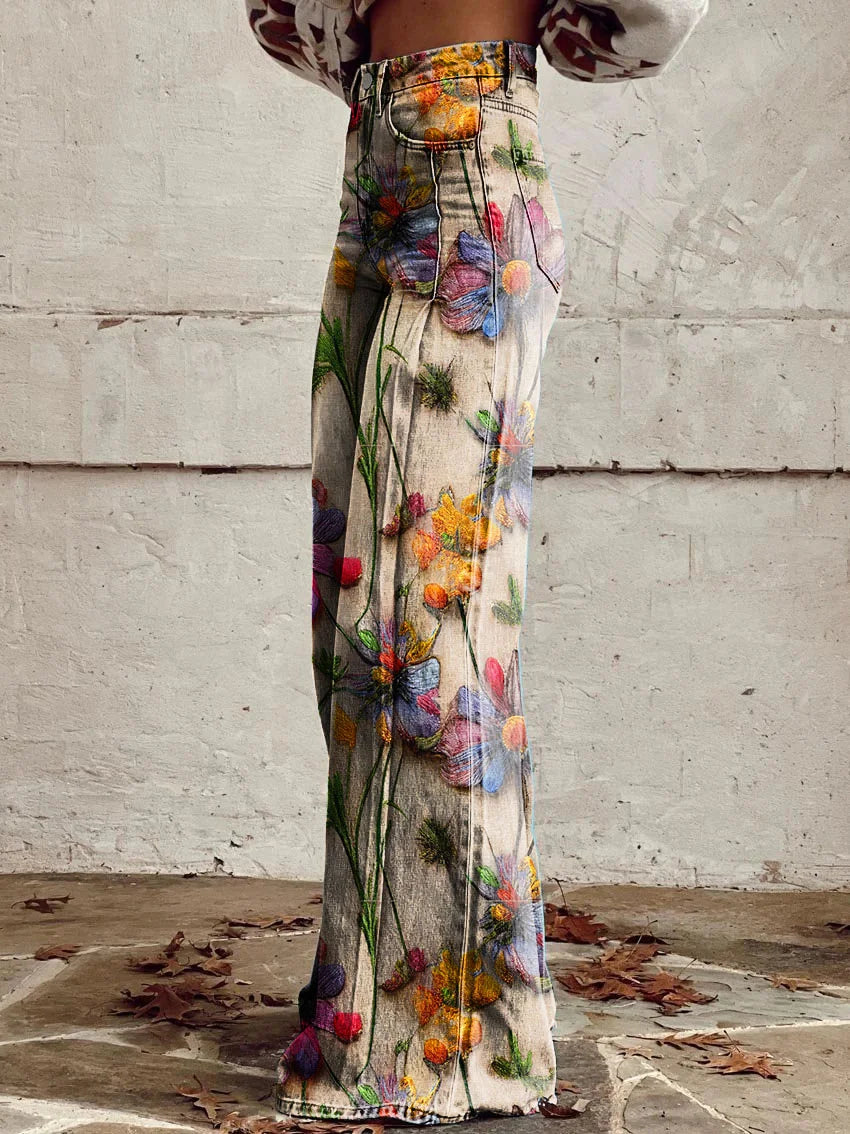 Martha | Floral Garden Style Wide-Leg Pants