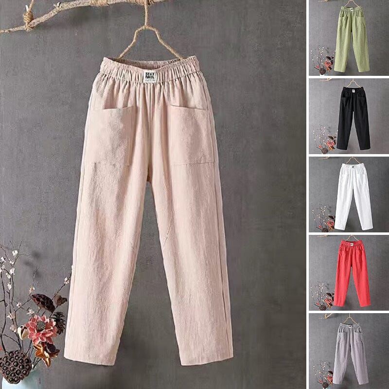 Casual ™-Cotton Linen Trousers with Elasticated Waist