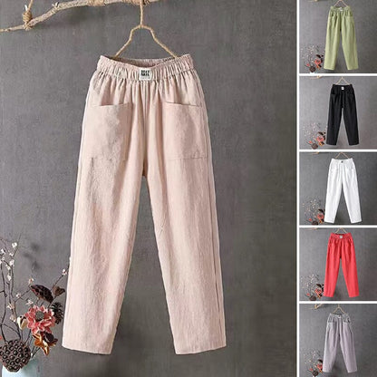 Casual ™-Cotton Linen Trousers with Elasticated Waist