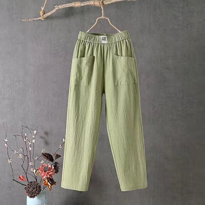 Casual ™-Cotton Linen Trousers with Elasticated Waist
