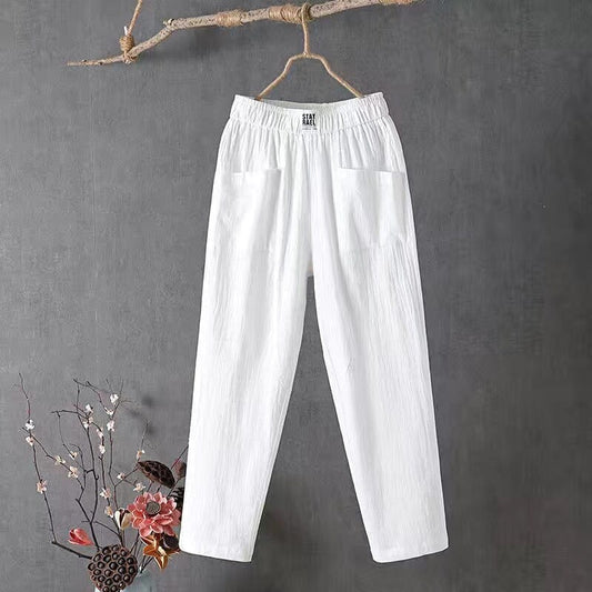 Casual ™-Cotton Linen Trousers with Elasticated Waist