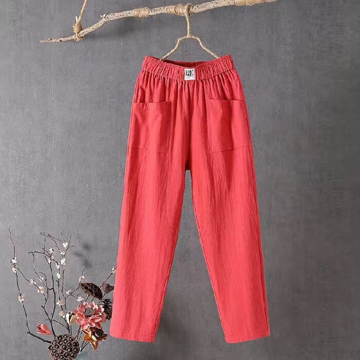 Casual ™-Cotton Linen Trousers with Elasticated Waist