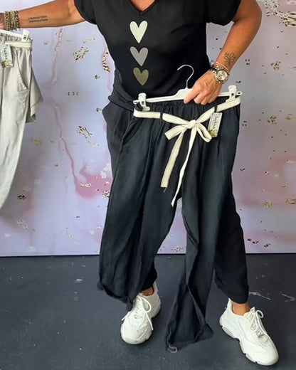 Comfortable Casual Pants with Solid Color Pocket