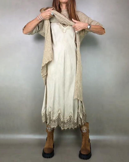 Two-Piece Set with Knitted Dress and Lace Cami Dress