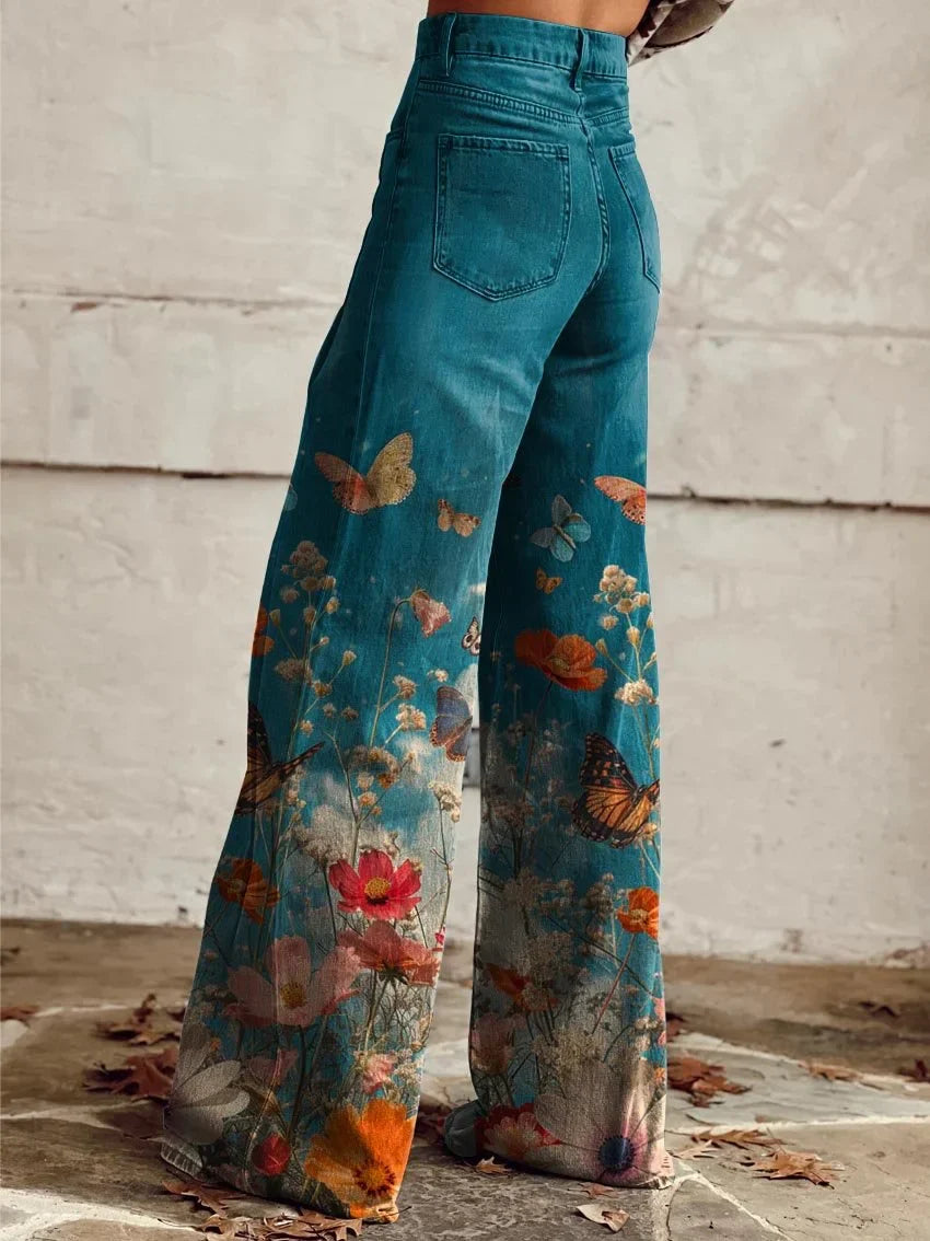 Wendy | Stylish Floral Butterfly Wide Denim