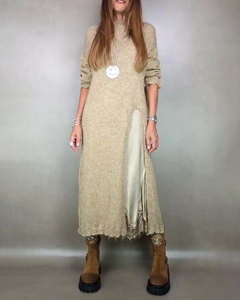 Two-Piece Set with Knitted Dress and Lace Cami Dress