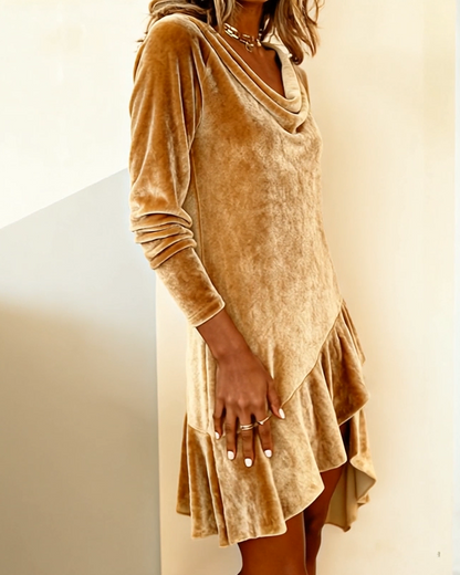 Ruffled Detached Collar Velvet Panel Dress