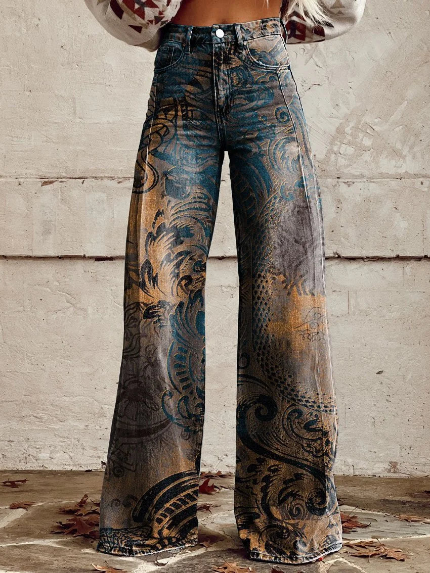 Grace | Patterned Wide-Leg Denim Pants