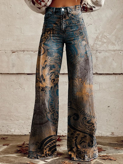 Grace | Patterned Wide-Leg Denim Pants