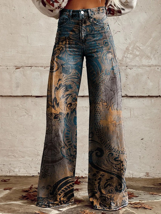 Grace | Patterned Wide-Leg Denim Pants