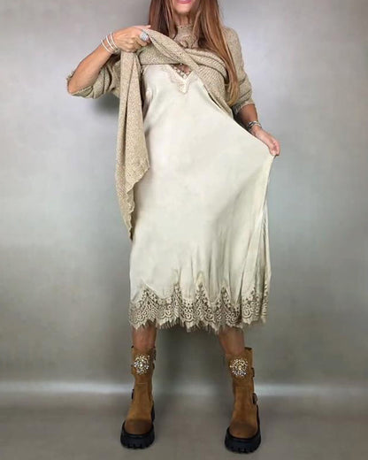 Two-Piece Set with Knitted Dress and Lace Cami Dress