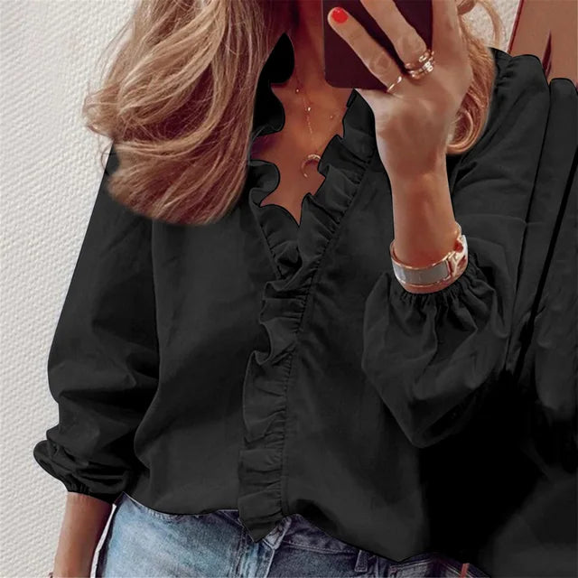 Danielle | Stylish Ruffle Trim Button-Up Blouse