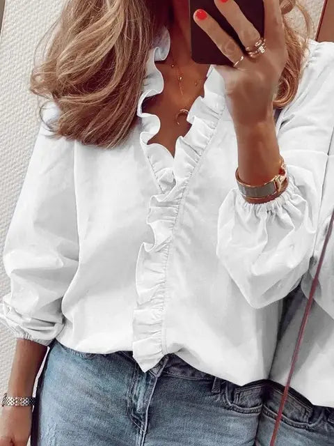 Danielle | Stylish Ruffle Trim Button-Up Blouse