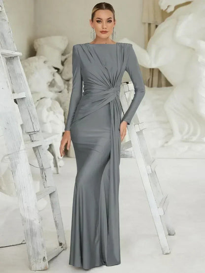 Andrea | Draped Long Sleeve Evening Gown