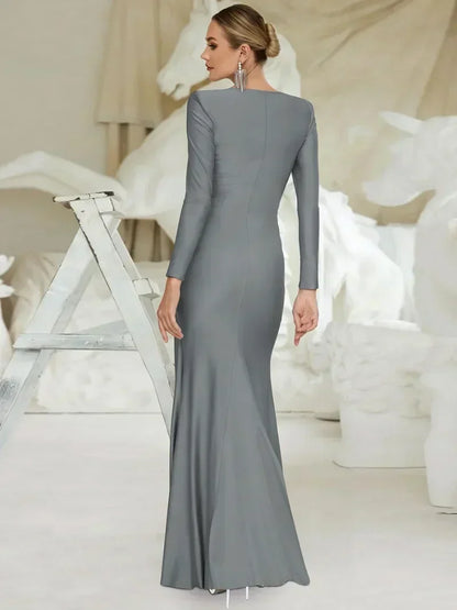 Andrea | Draped Long Sleeve Evening Gown