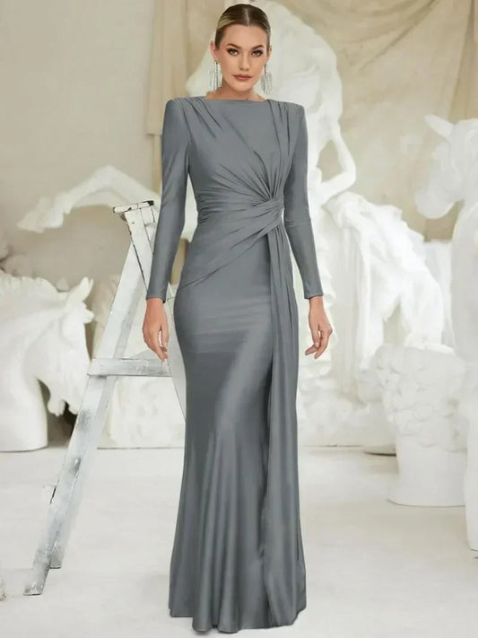 Andrea | Draped Long Sleeve Evening Gown