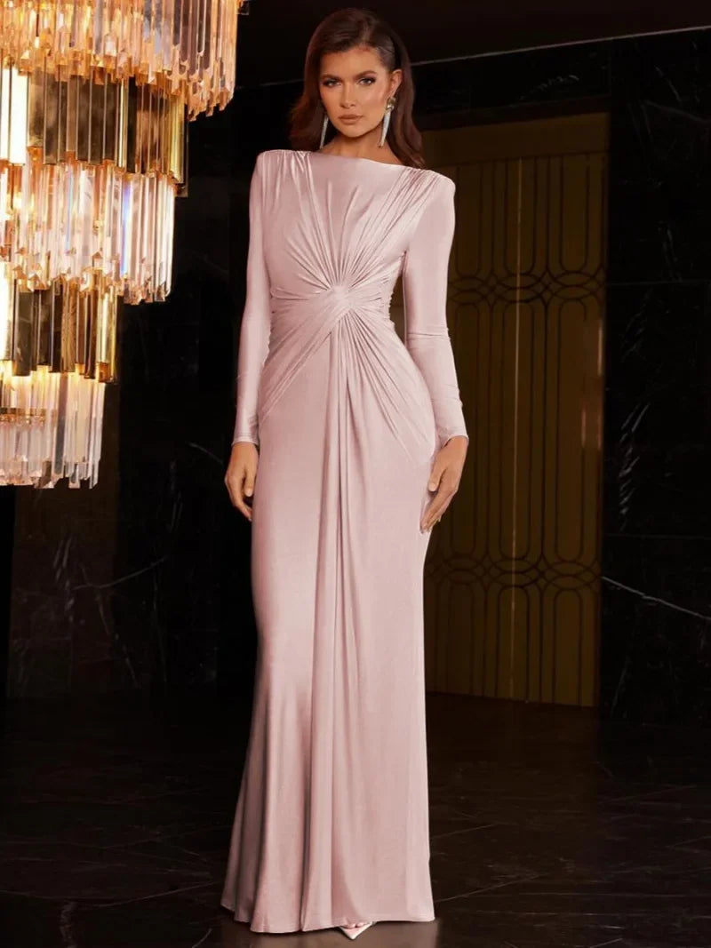 Andrea | Draped Long Sleeve Evening Gown