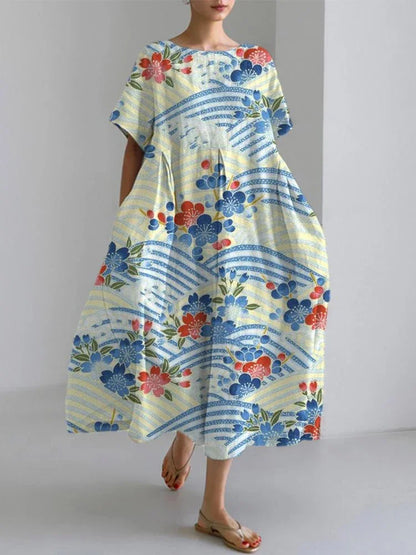 Vintage Floral Print Loose Maxi Dress