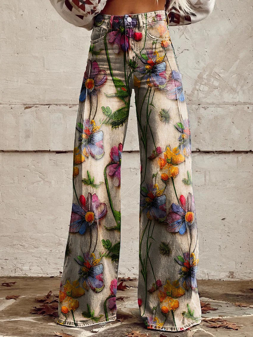 Martha | Floral Garden Style Wide-Leg Pants