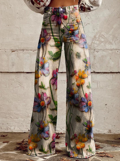 Martha | Floral Garden Style Wide-Leg Pants