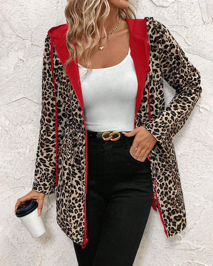Reversible Hooded Coat with Leopard Print