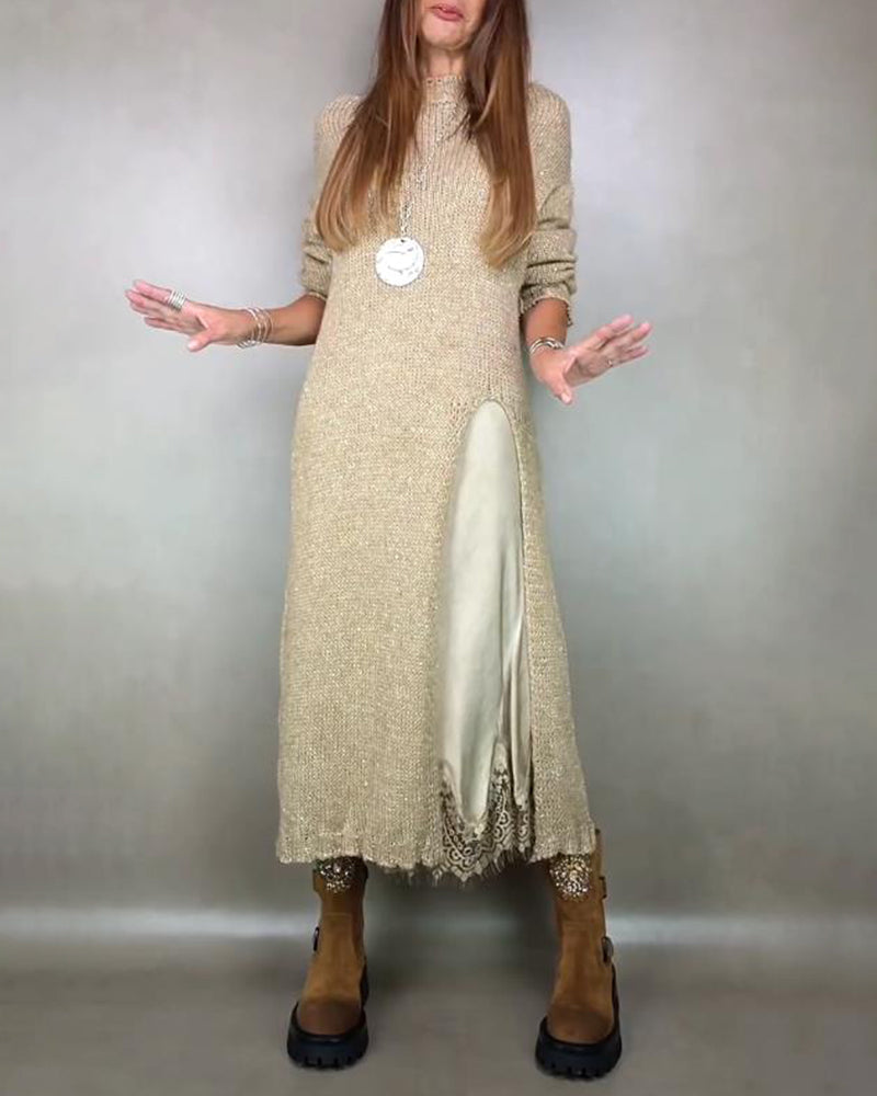 Two-Piece Set with Knitted Dress and Lace Cami Dress