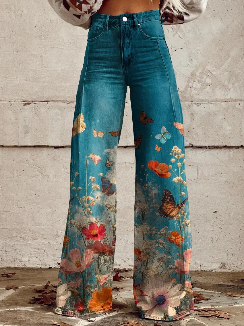Wendy | Stylish Floral Butterfly Wide Denim