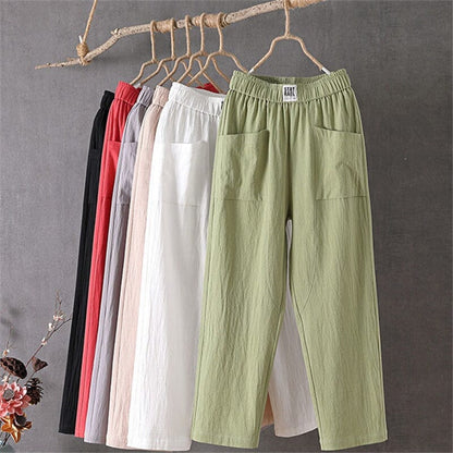 Casual ™-Cotton Linen Trousers with Elasticated Waist