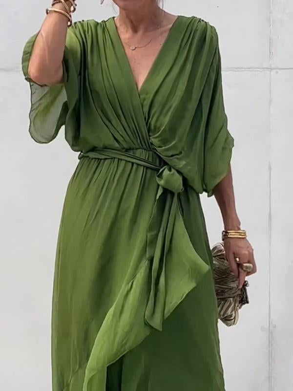 Jade | Stylish V-Neck Draped Midi Dress