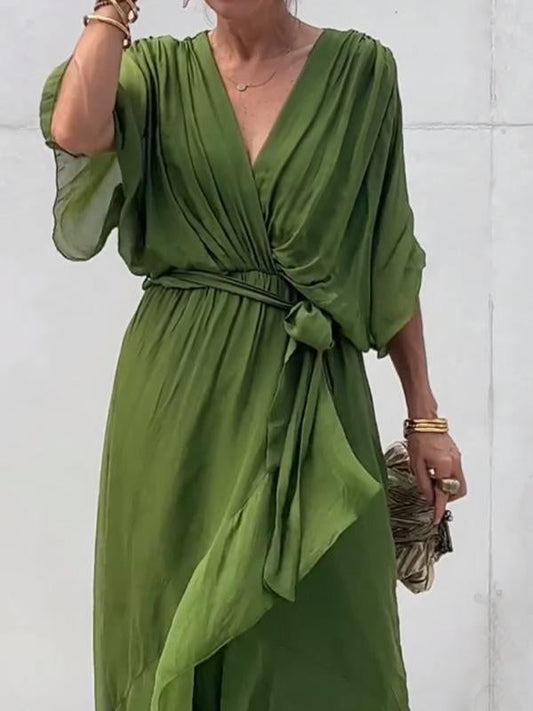 Jade | Stylish V-Neck Draped Midi Dress