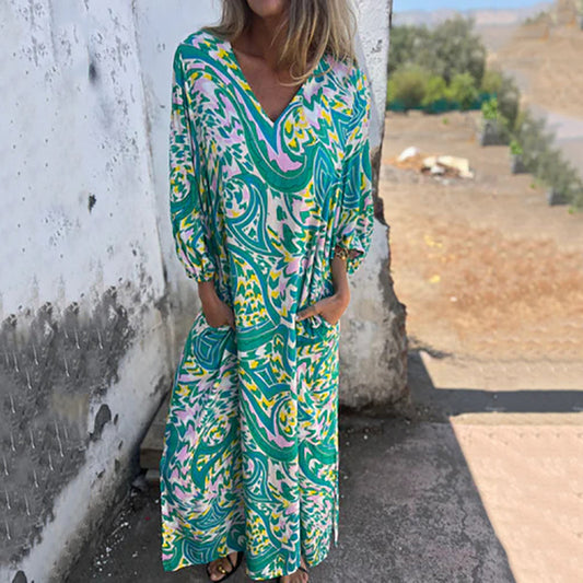 Lowri™ | Stylish Maxi Dress with V-Neck and Pockets