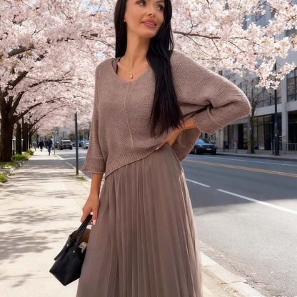 Elegant Knitted Sweater & Tulle Skirt Set